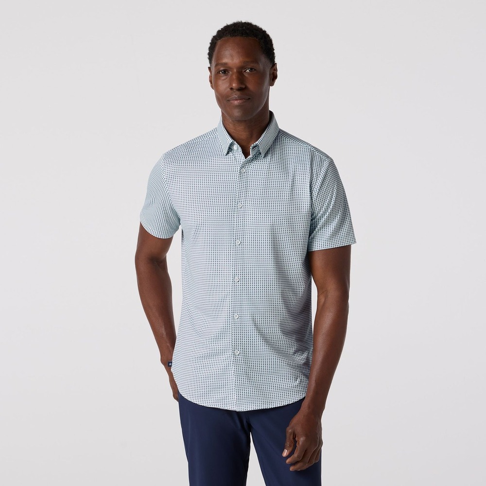 Mizzen+Main Halyard SS Dress Shirt Blue Geo Twill Print 1KS-0527-K-XL Mens XL